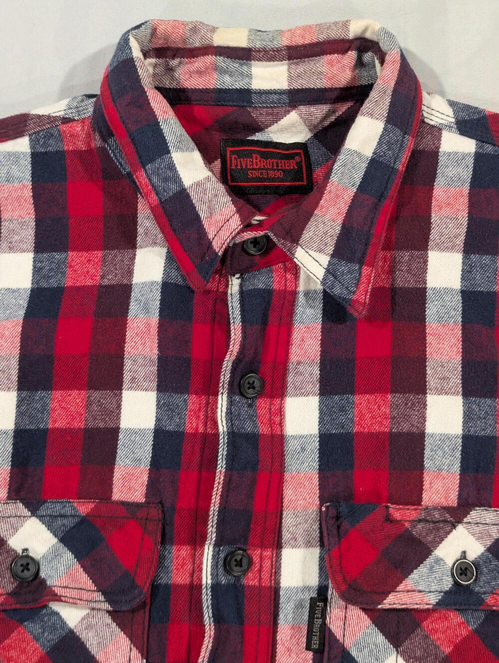 FIVEBROTHER Shirt Mens XL Red Plaid Flannel Long Sleeve Button Up Casual